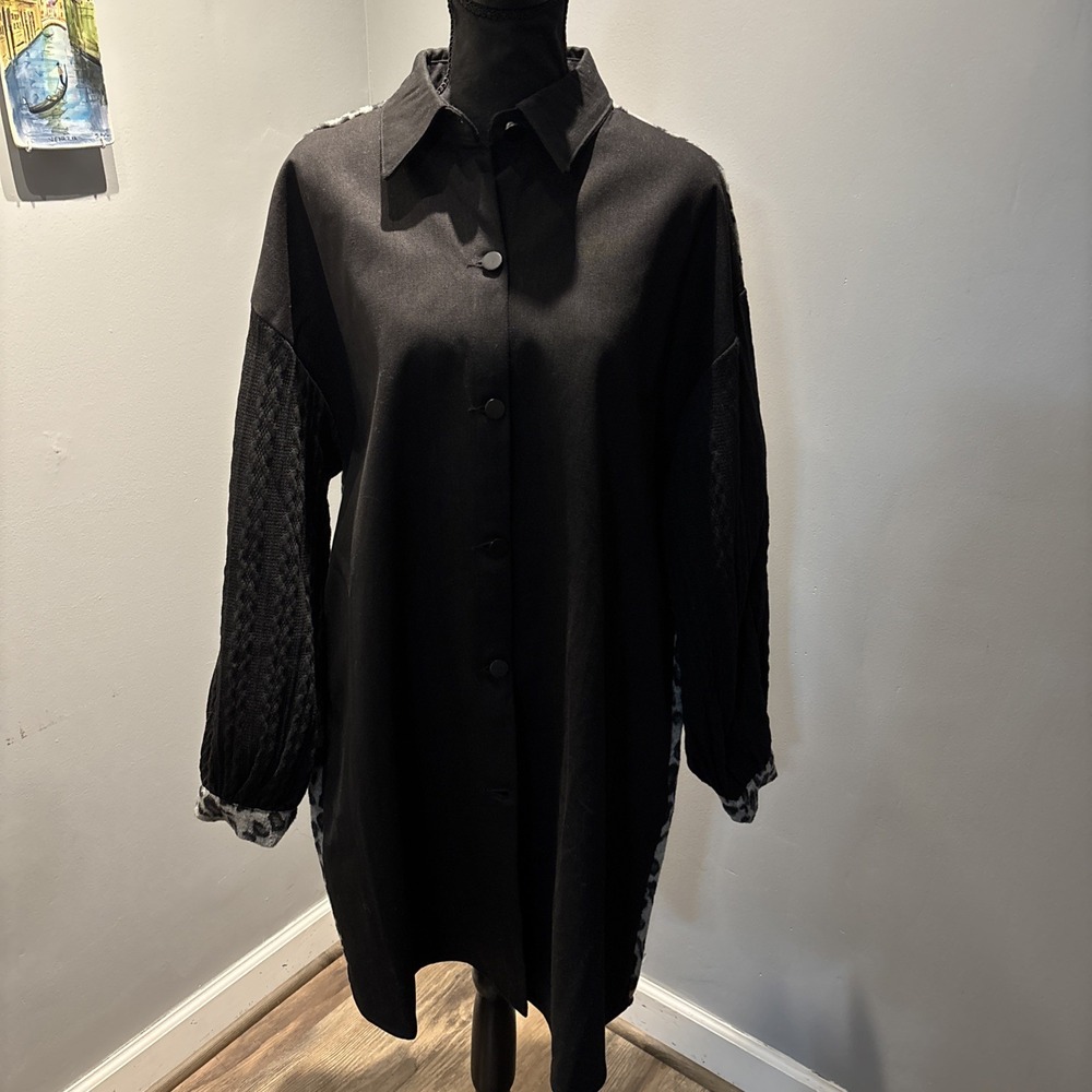 Southern Grace Coat Black Leopard Print Back Women's SzXL Careerwear Oversized